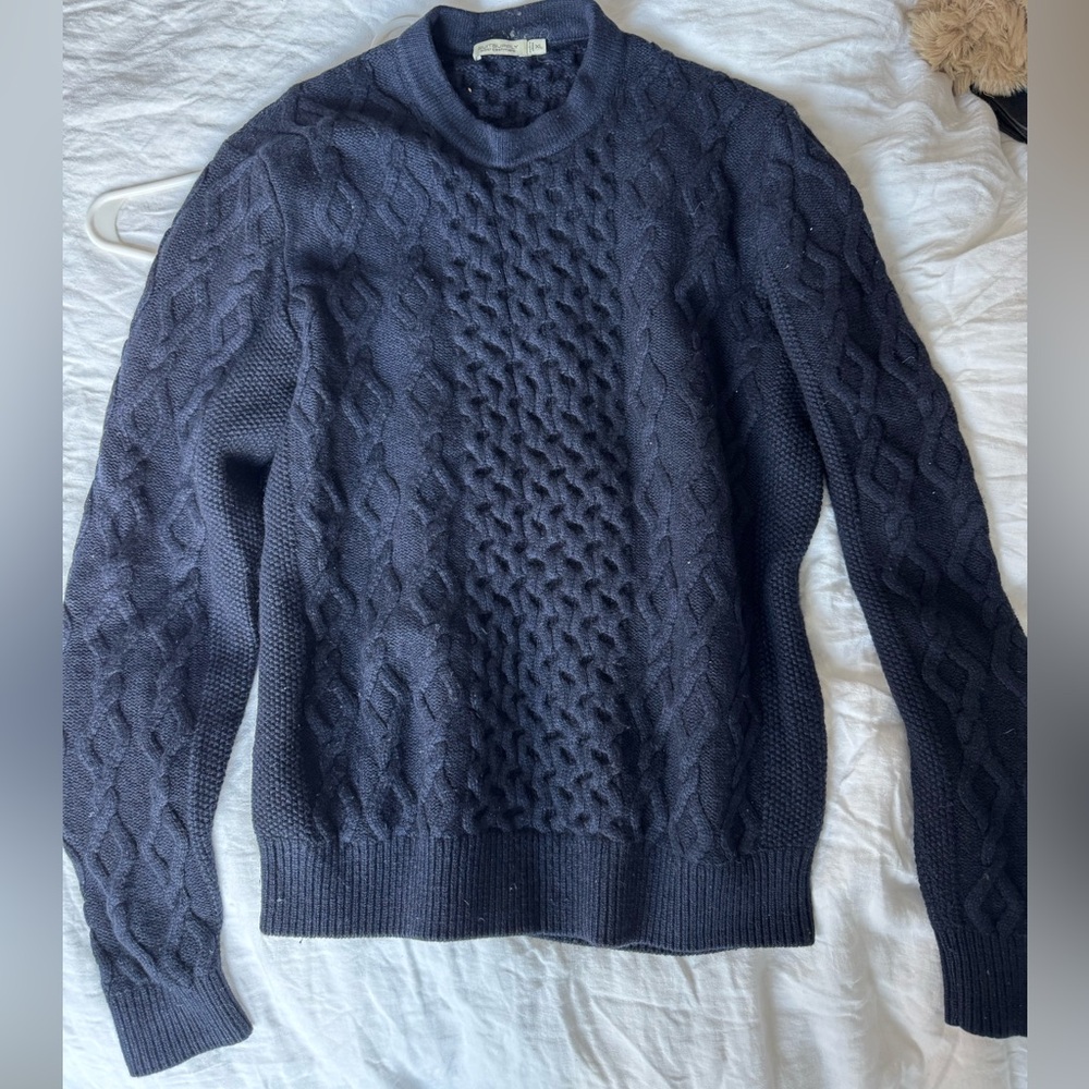Suit supply mens wool cable knit sweater navy size xl